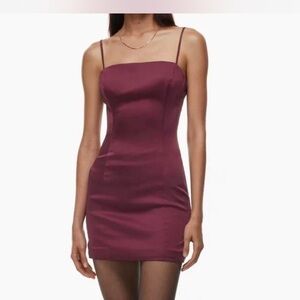 Aritzia NWT Shimmer Satin Dress in Maroon Red
